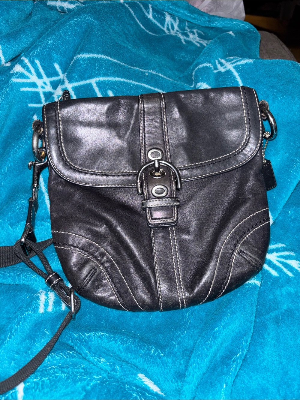 Coach Black Leather Buckle Crossbody Bag with Contrast Stitching